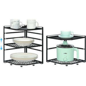 2-PK Stackable Corner Shelf Stand - Height Adjustable Cabinet Pantry Corner Rack